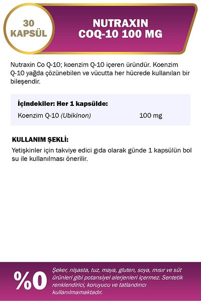 Nutraxin Coq-10 Food Supplement 30 Soft Capsules - Coenzyme Q10