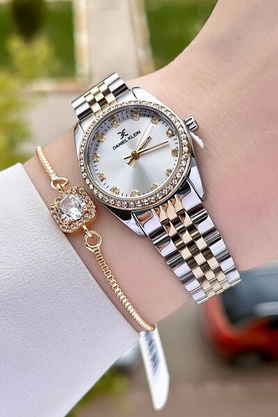 Daniel Klein Gold Gümüş Renk Hediye Paketli Kadın Kol Saati ve Bileklik