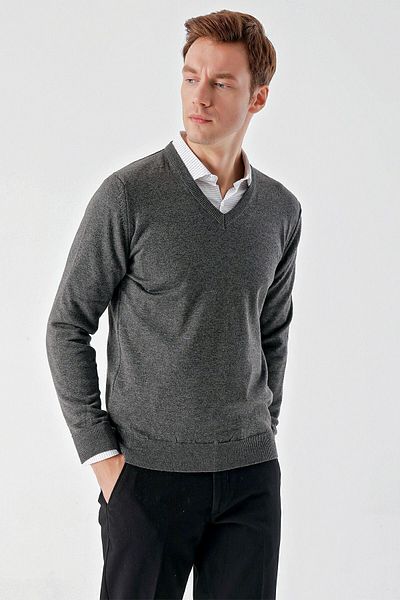 Morven Men's Smoked Basic V-Neck Dynamic Fit Comfortable Cut Knitwear