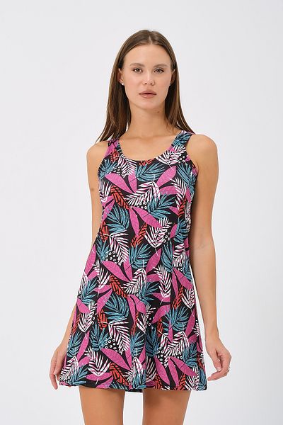vawensea Pink Leaf Patterned Women's Self-Adhesive Shorts Dress Swimsuit (with Breast Pad)