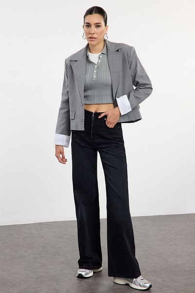 Trendyol Collection Black High Waist Vintage Zip Wide Leg Jeans - Sustainable Twoaw24Je00315