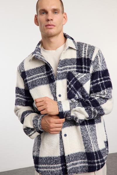 Trendyol Collection Unisex Ecru Lumberjack Jacket - Oversize zimní košile Tmnaw25Go00024