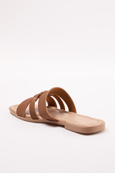 TRENDYOL SHOES Καφέ Rivet Tan Παντόφλες - Strappy, Γυναικείες, TAKAW25TE00004