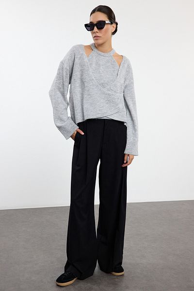 Trendyol Collection SVĚTLE ŠEDÝ úplet CARDIGAN - halenka s měkkou texturou TWOAW25HI00327