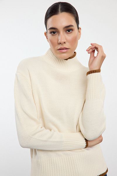 Trendyol Collection Wide Fit Ecru pletený svetr - barevný blok, Twoaw25kz00187