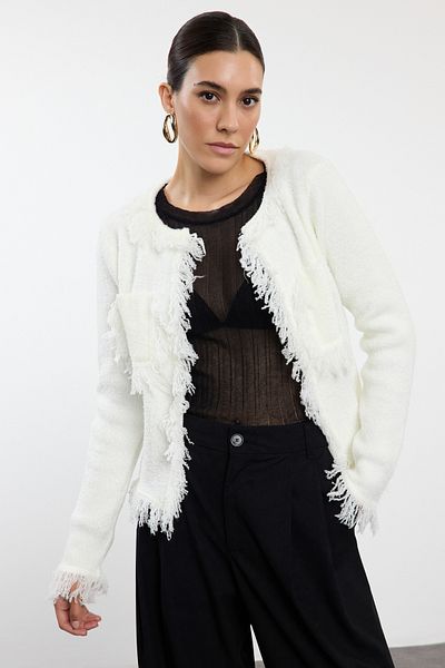 Trendyol Collection Soft Textured Ecru Knitwear Cardigan - TWOAW25HI00161