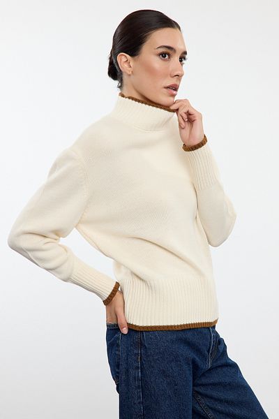 Trendyol Collection Wide Fit Ecru pletený svetr - barevný blok, Twoaw25kz00187