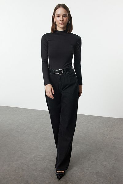 Trendyol Collection Μαύρη λεπτή πλεκτή μπλούζα με ζιβάγκο - TWOAW25BZ00191