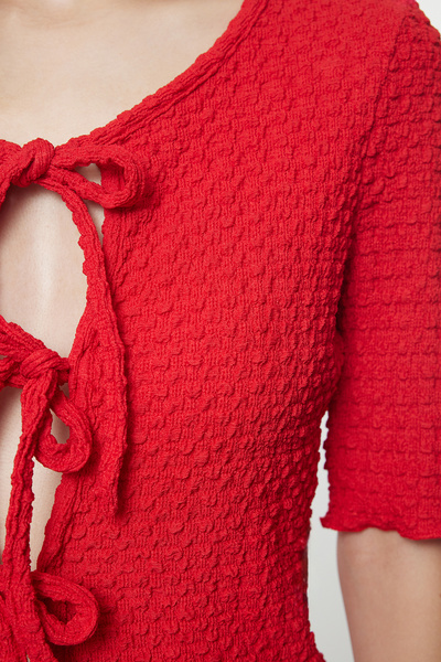 Trendyol Collection Flexible Red Knitted Blouse - Fitted, Lacing Detail, Textured Twoaw25Bz00206