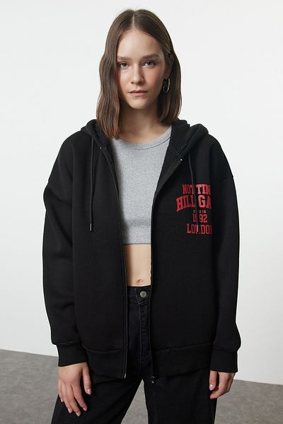 Trendyol Collection Поларен суитшърт с качулка и цип с голям размер - Twoaw24sw00391