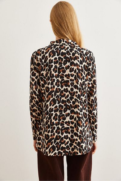 Olalook Dámská košile z ecru viskózy s leopardím vzorem – splývavá tkaná, Gml- 19001238