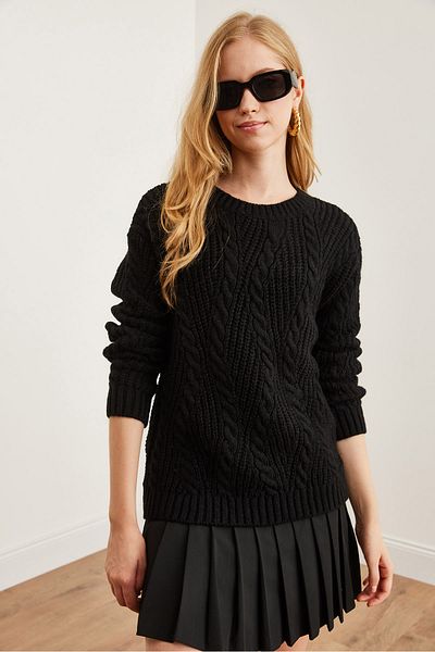 Olalook Pulover de damă împletit cu păr negru - KZK- 19000806