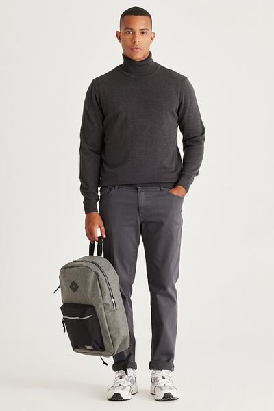 ALTINYILDIZ CLASSICS Men's Anthracite Full Turtleneck Cotton Knitwear Sweater - Standard Fit