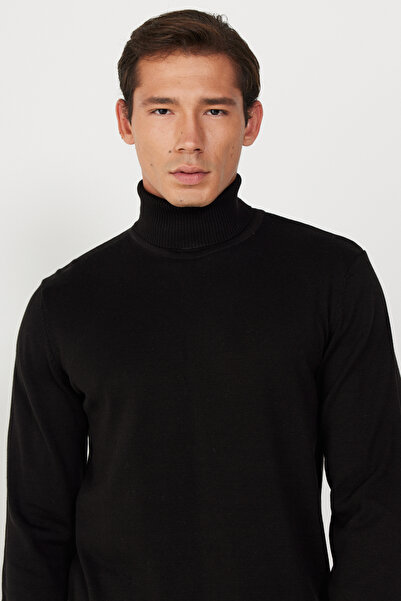 ALTINYILDIZ CLASSICS Men's Black Turtleneck Cotton Knitwear Sweater - Full Fit