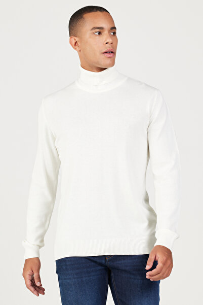 ALTINYILDIZ CLASSICS Ecrufarbener Rollkragenpullover aus Baumwolle für Herren – Standard-Passform