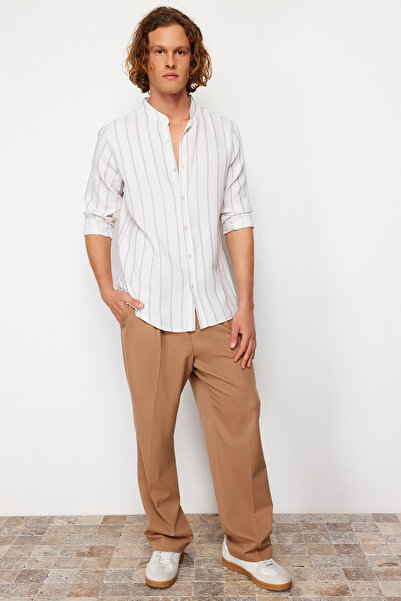 Trendyol Collection Prevailing Collar Ecru Cotton Shirt - Regular Fit TMNSS24GO00012