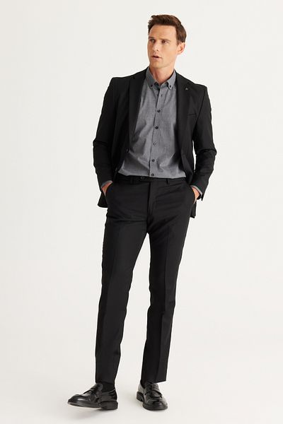 ALTINYILDIZ CLASSICS Black Extra Slim Fit Wool Mono Collar Men's Suit