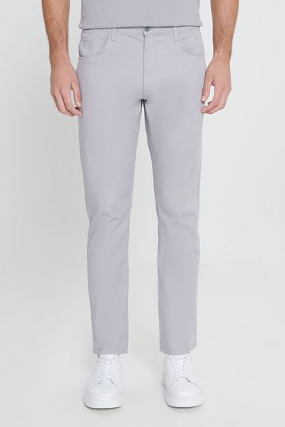ALTINYILDIZ CLASSICS Men's Gray Relaxed Fit - Cotton Dobby 5 Pocket Greensboro Trousers