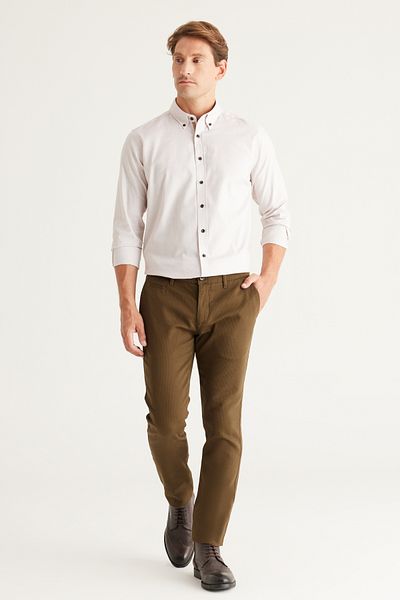 ALTINYILDIZ CLASSICS Ανδρικό ελαστικό βαμβακερό παντελόνι Khaki Slim Fit με πλαϊνές τσέπες
