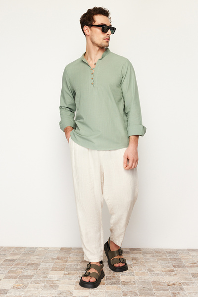 Trendyol Collection Lehký khaki Slim Fit s polovičním límcem Judge Collar 100% bavlna Košile Košile TMNSS20GO0097