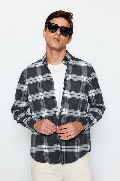 Trendyol Collection Winter Lumberjack Karohemd - Anthrazit, Slim Fit, geknöpfter Kragen TMNAW21GO0611