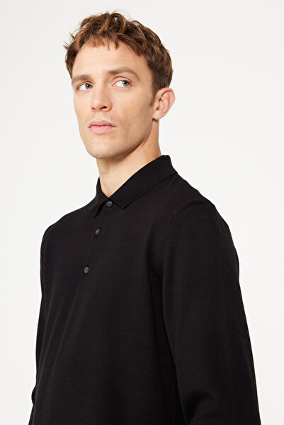 ALTINYILDIZ CLASSICS Tricotaj din bumbac cu gât polo negru Pulover pentru bărbați - Potrivire standard