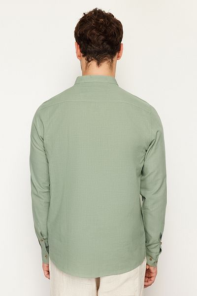 Trendyol Collection Hellkhakifarbenes Slim-Fit-Hemd mit halber Knopfleiste und Richterkragen aus 100 % Baumwolle. Hemd TMNSS20GO0097