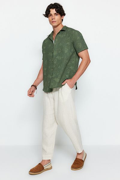 Trendyol Collection Λινό πουκάμισο Khaki Regular Fit Apaş με γιακά TMNSS20GO0443