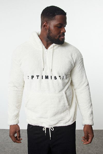 Trendyol Collection Thick Plush Ecru Oversize Sweatshirt - Plus Size TMNAW25AO00024