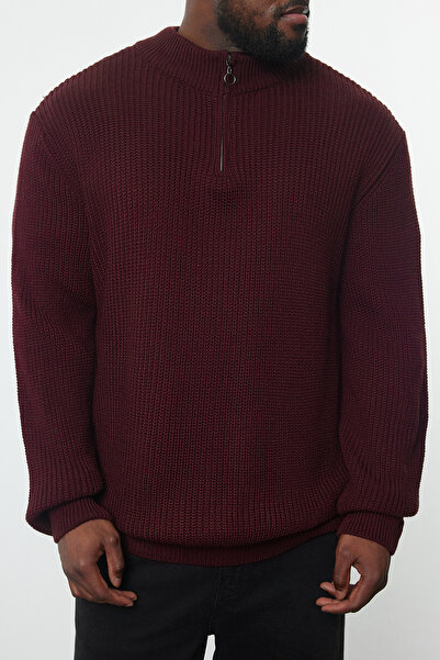 Trendyol Collection Πουλόβερ με μισό ζιβάγκο Claret Red Knitwear Plus Size - TMNAW24AN00008