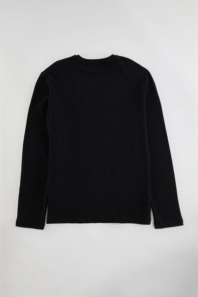 Trendyol Collection Černé bavlněné tričko s dlouhým rukávem se základní strukturou – Tmnaw25Ts00002