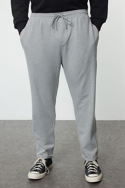 Trendyol Collection Pantaloni din țesătură cu talie elastică, gri, cu ajustare normală, mărime mare - TMNAW25AR00004