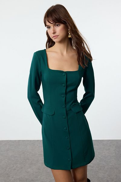 Trendyol Collection Μίνι υφαντό φόρεμα σακάκι - Λεπτομέρεια πετρελαίου τσέπης Twoaw25el00139