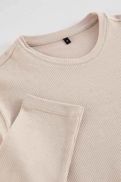 Trendyol Collection Tricou cu mânecă lungă 100% bumbac cu textura de bază - Stone TMNAW25TS00003