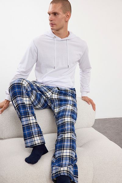 Trendyol Collection Herren-Pyjama-Hose, blau, kariert, reguläre Passform, Holzfäller, gewebt, Unisex, TMNAW25PJ00017
