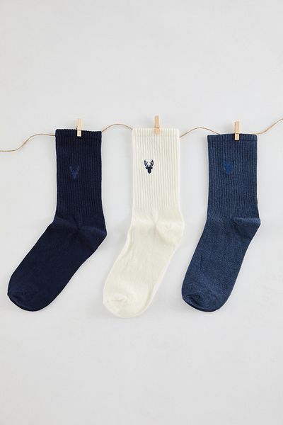Trendyol Collection Indigo Unisex 3 Pack Cotton Striped Socks-Length Socks Tmnaw25Co00008