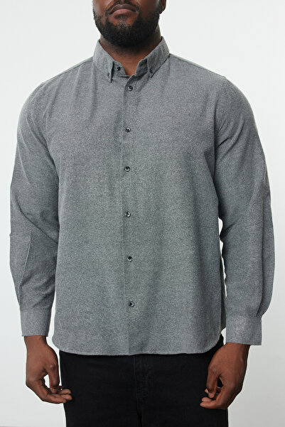 Trendyol Collection Plus Size Gray Flannel Winter Shirt - Button Collar, Regular Fit TMNAW24AX00000
