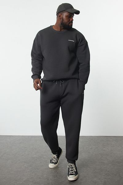 Trendyol Collection Anthracite Large Size Fleece Printed Oversize Sweatshirt and Sweatpants Set - Tmnaw25Ts00001