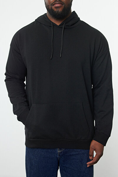 Trendyol Collection Φούτερ με κουκούλα Fleece Oversize - Μαύρο TMNAW25AO00021