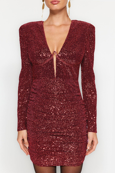 Trendyol Collection Piros testhez simuló csillogó kötött flitteres cipő estélyi ballagási ruha