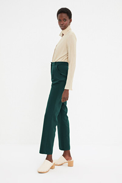 Trendyol Collection Dark Green Straight Cut Pleated Trousers - Twoss21pl0155