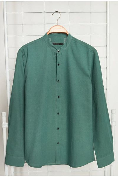 Trendyol Collection Sötétzöld Slim Fit Epaulettes ing - 100% pamut, uralkodó gallér Tmnss20go0188