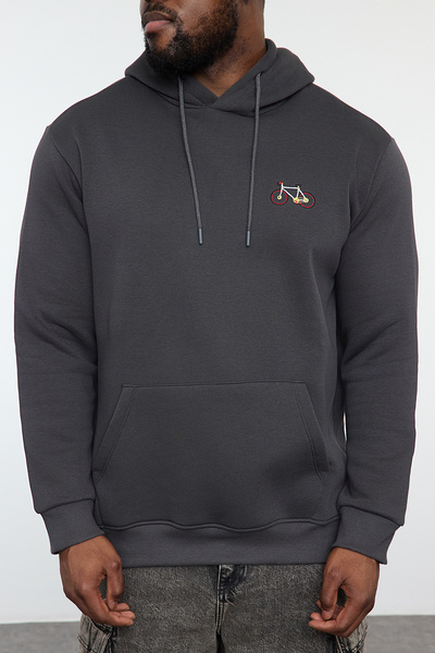 Trendyol Collection Anthracite Hooded Fleece Large Size Sweatshirt - Regular Fit Tmnaw25Ao00007