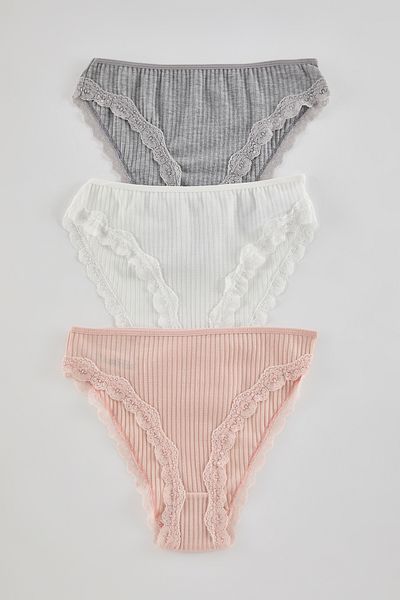 Trendyol Collection 3er-Pack graue Strickhöschen aus 100 % Baumwolle mit gerippter Spitze – THMAW25KU00015