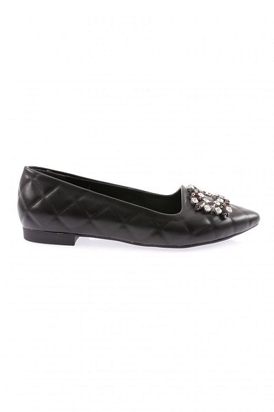 DGN Damen-Ballerinas mit quadratischer Schnalle aus schwarzem Kristall - 76713365