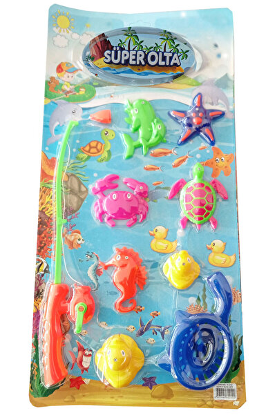 Hilal Toys Manyetik 9 Parça Süper Olta Balık Tutma Oyun Seti Çevirmeli Olta O...