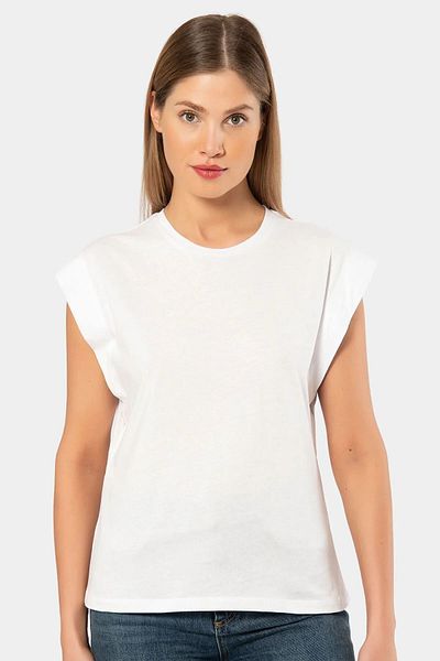 TÜREN 3401 Model White Γυναικείο T-Shirt εμφάνισης βάτα