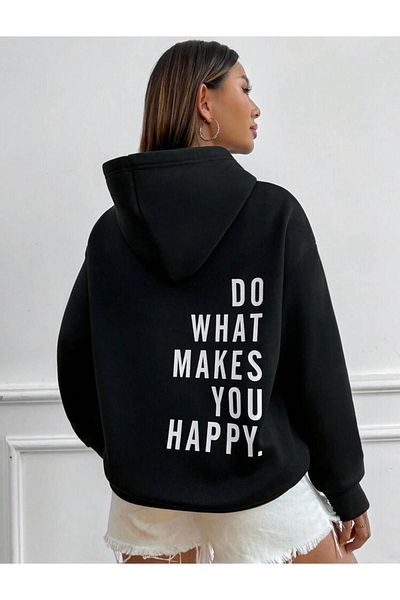 AFROGİYİM Unisex černá Udělej to, co ti udělá radost Oversize mikina s kapucí