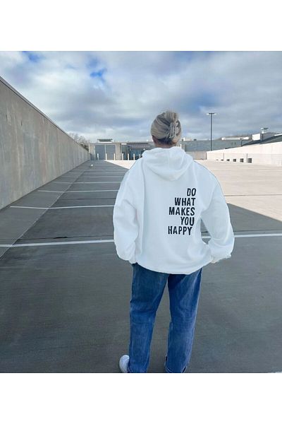 AFROGİYİM Unisex Oversize Hooded Hoodie - Κάντε ό,τι σας κάνει Happy You Printed