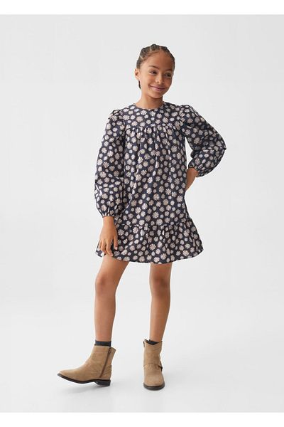 MANGO Kids Βαμβακερό φόρεμα με φλοράλ σχέδιο